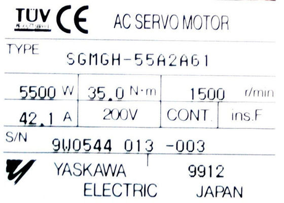 Motor servo industrial 5500W 42.1A de SGMGH-55A2A61 Yaskawa 1500r/min hecho en Japón