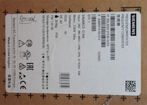 Poder clasificado de 6SL3220-2YE36-0UF0 Siemens 380-480 V SINAMICS G120X: 37 kilovatios en el 110% 60s
