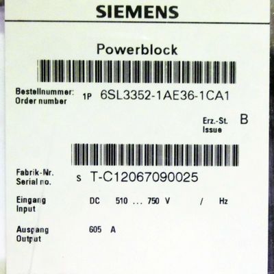 Siemens 6SL3352-1AE38-4CA1 510-750 VDC 840 amperios BARNIZÓ la BARRA del CONDUCTOR de las ASAMBLEAS