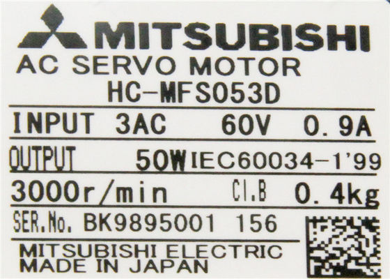 Original industrial del motor servo de la CA de Mitsubishi 50W HC-MFS053D 0.9A 51V nueva