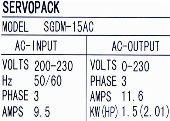 SGDM-15AC ServoPack Yaskawa Servo Drive eléctrico 1.5KW 200 - 230 V-AC Fase: 3
