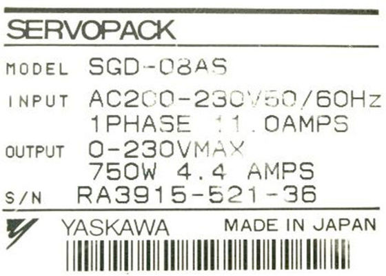 Paquete servo industrial entrado impulsión serva eléctrica de SGDE-08AS Yaskawa 1phase 11.0AMPS