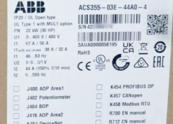 ACS355-03E-44A0-4 Conducción de las máquinas 3AUA0000058195 22kW 30HP IP20