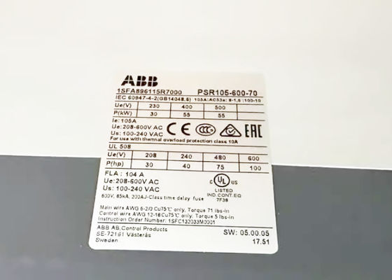PSR105-600-70 1SFA896115R7000 PSR Softstarter 105A 208-600VAC Nuevo