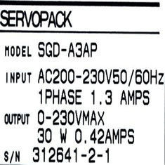 SGD-A3AP Yaskawa Servo Drive Ingreso 1.3 AMPS SERVOPACK 50/60hz Una fase
