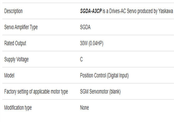 SGDA-A3CP Servo Drives Yaskawa 0.03kw de potencia Nuevo y original