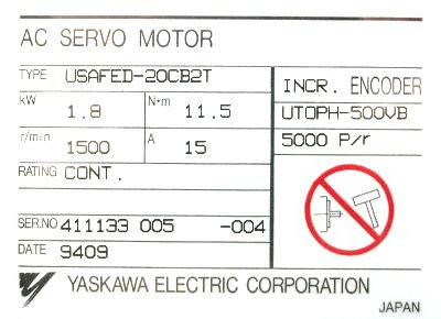 2KW Servomotor industrial Yaskawa USAFED-20CB2T Nuevo en la caja