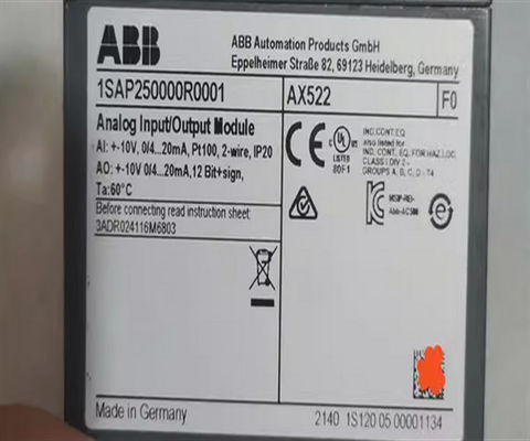 El módulo de entrada/salida analógica de ABB 1SAP250000R0001 AX522:S500