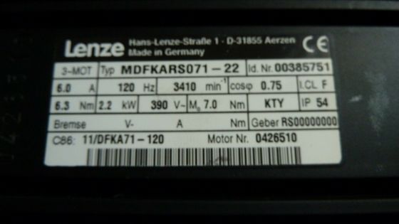 LENZE MDFKARS071-22 Batería industrial IP65 con velocidad de revolución nominal de 3000