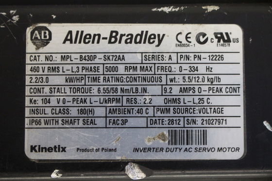 Se trata de un motor de servicio rotativo de 480 V de la serie MPL