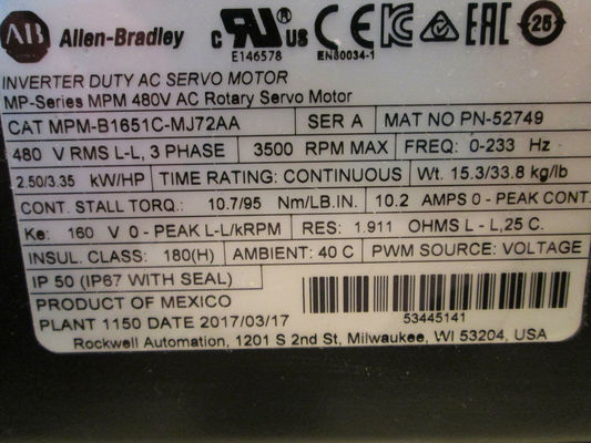 Se trata de un motor de servo rotativo de 480 V de la serie MPM.
