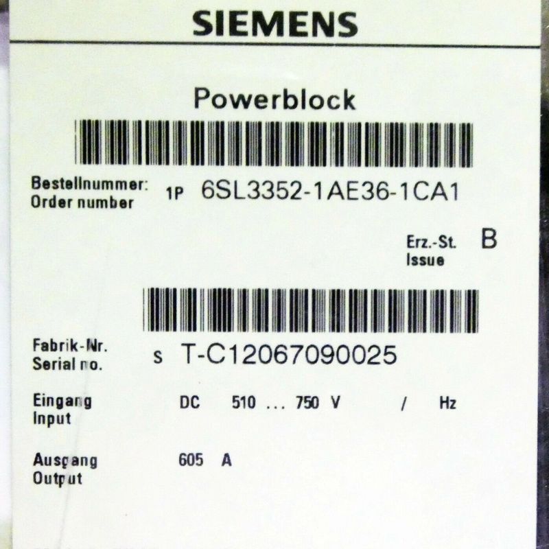 Siemens 6SL3352-1AE38-4CA1 510-750 VDC 840 amperios BARNIZÓ la BARRA del CONDUCTOR de las ASAMBLEAS