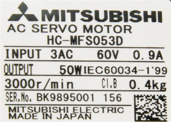 Original industrial del motor servo de la CA de Mitsubishi 50W HC-MFS053D 0.9A 51V nueva