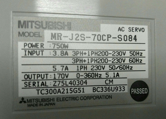Mitsubishi Industrial Drive MR-J2S-70CP-S084 Servo amplificador de corriente alterna 750W Entrada 3.8A 200-230V