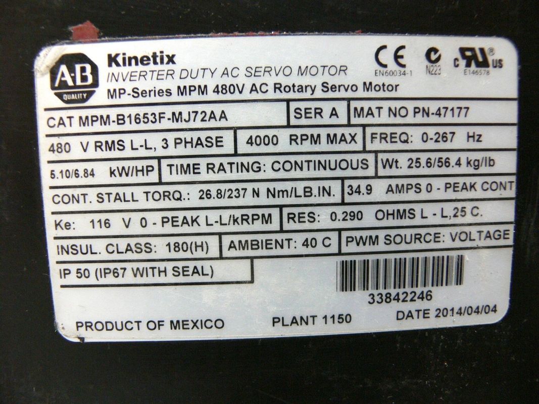 El motor de servicio rotativo de la serie MPM de 480 V AC